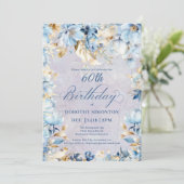 緑青ホワイトウォーターカラーフローラ60誕生日 招待状 (スタンド正面)