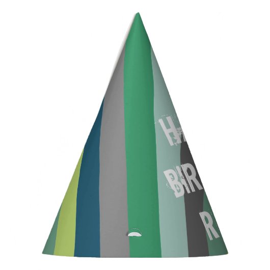 緑青灰色のストライプ紙パーティー パーティーハット (左)