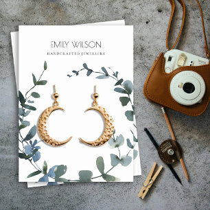 緑青金ユーカリ茎葉耳飾り 名刺