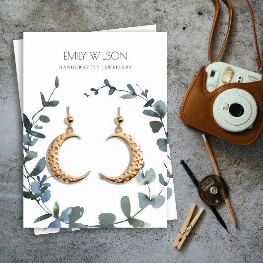 緑青金ユーカリ茎葉耳飾り 名刺