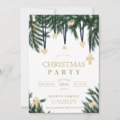 緑青金色のクリスマスツリーの枝がきらきらする 招待状 (正面)
