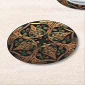 緑青銅装飾格子模様装飾品 ラウンドペーパーコースター (アングル)
