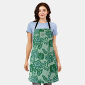 緑青鮮やか花はっきりした柄 エプロン (着用した状態)