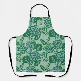 緑青鮮やか花はっきりした柄 エプロン