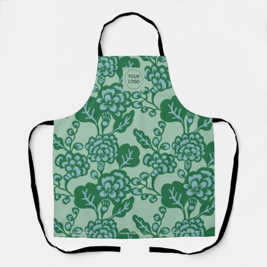 緑青鮮やか花はっきりした柄 エプロン (正面)