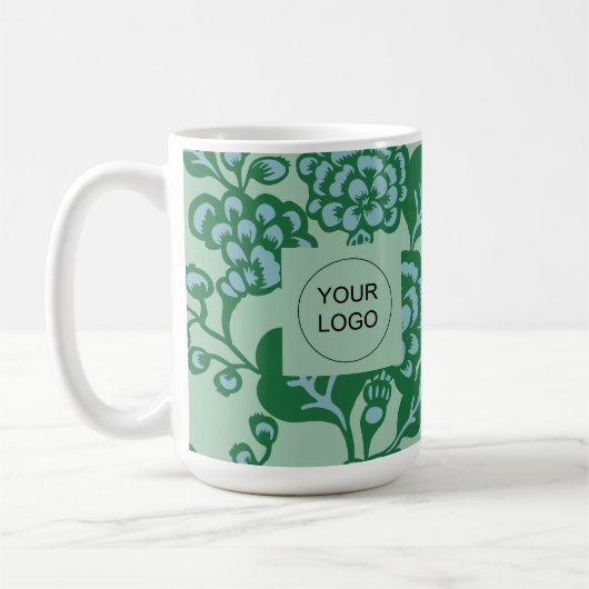 緑青鮮やか花はっきりした柄 コーヒーマグカップ (左)