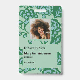 緑青鮮やか花はっきりした柄 バッジ