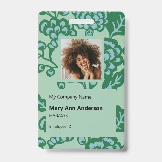 緑青鮮やか花はっきりした柄 バッジ (表面)