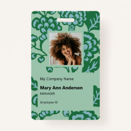 緑青鮮やか花はっきりした柄 バッジ