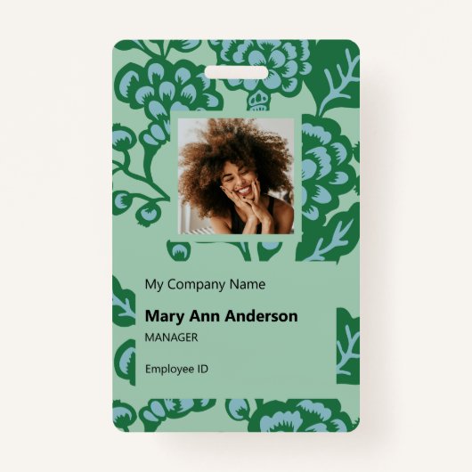 緑青鮮やか花はっきりした柄 バッジ (正面)