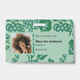 緑青鮮やか花はっきりした柄 バッジ