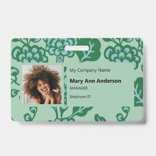 緑青鮮やか花はっきりした柄 バッジ (表面)