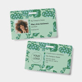 緑青鮮やか花はっきりした柄 バッジ (表裏)