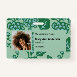 緑青鮮やか花はっきりした柄 バッジ