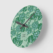 緑青鮮やか花はっきりした柄 ラウンド壁時計 (傾斜)