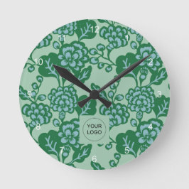緑青鮮やか花はっきりした柄 ラウンド壁時計