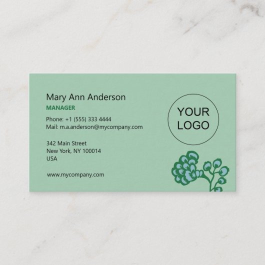 緑青鮮やか花はっきりした柄 名刺 (正面)