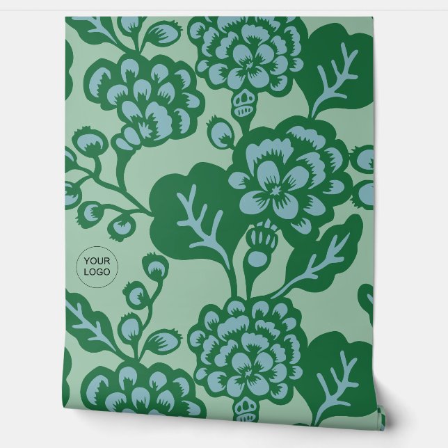 緑青鮮やか花はっきりした柄 壁紙 (ほどく)