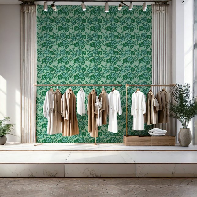 緑青鮮やか花はっきりした柄 壁紙 (A business that thrives on bold and vibrant design, with a signature touch of floral patterns.)