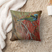 緑頭のフウキンチョウ族のファインアートの枕 クッション (ブランケット)