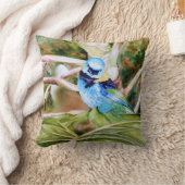 緑頭のフウキンチョウ族の水彩画のファインアートの枕 クッション (ブランケット)