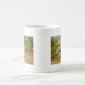 緑飛んだティール（緑がかった色）のイラストレーション コーヒーマグカップ (中央)