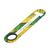 緑鮮やかと黄色のバナナの葉のパターン スピード栓抜き (正面アングル)