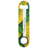 緑鮮やかと黄色のバナナの葉のパターン スピード栓抜き (正面)