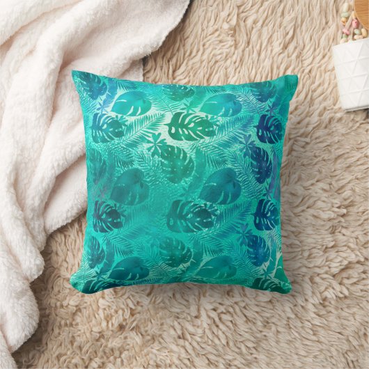 緑鮮やかな熱帯ヤシ枕 クッション (ブランケット)