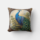 緑鮮やかの中に尾カラフルを持つ孔雀 クッション (正面)