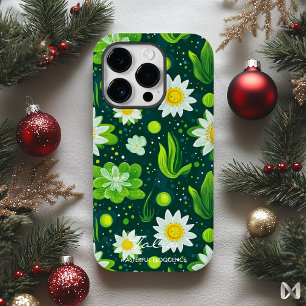 緑鮮やか植物性デザインと白デイジー Case-Mate iPhone 14 PROケース