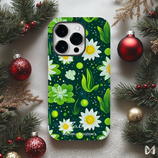 緑鮮やか植物性デザインと白デイジー Case-Mate iPhoneケース
