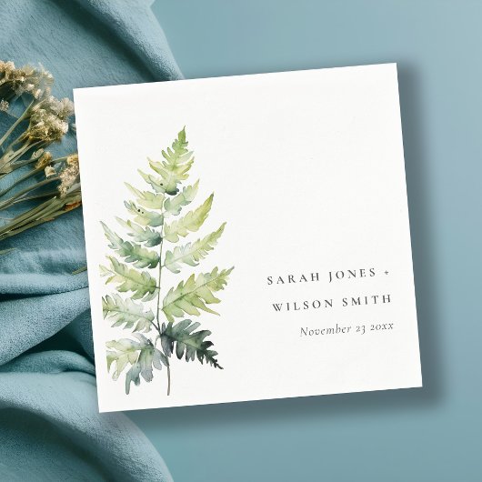 緑鮮やか水色シダ葉モノグラム スタンダードカクテルナプキン