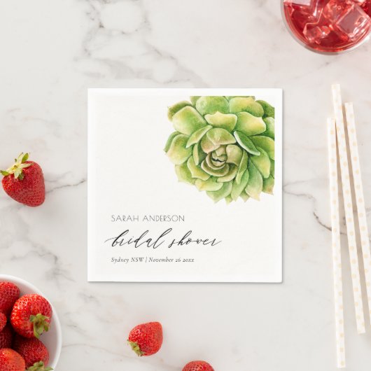 緑鮮やか水色多肉性ブライダルシャワー スタンダードカクテルナプキン (インサイチュ)