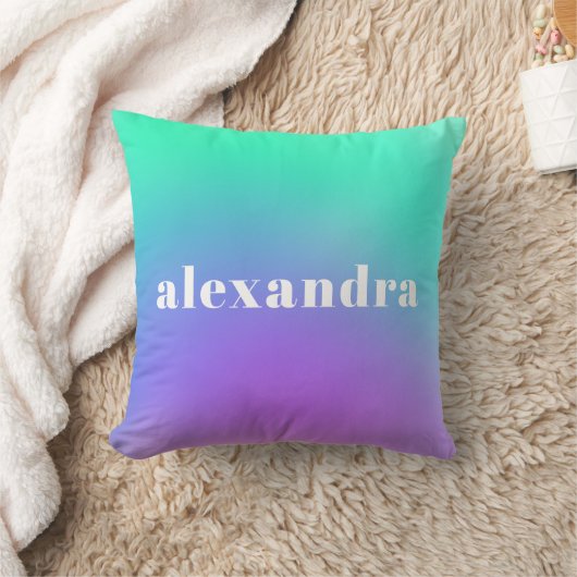 緑鮮やか紫グラデーシパーソナライズされたョン名 クッション (ブランケット)
