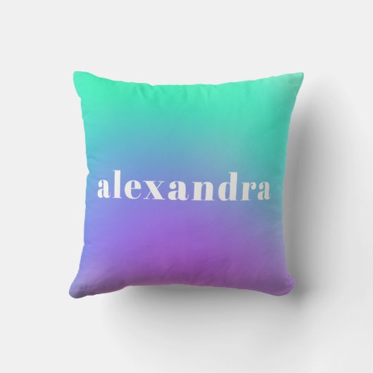 緑鮮やか紫グラデーシパーソナライズされたョン名 クッション (裏面)
