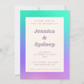緑鮮やか紫抽象芸術グラデーシ結婚ョン 招待状 (正面)