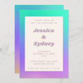 緑鮮やか紫抽象芸術グラデーシ結婚ョン 招待状 (正面/裏面)