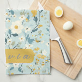 緑鮮やか色青白 キッチンタオル (四つ折り)