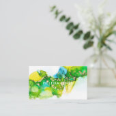 緑鮮やか黄の宝石モダン抽象芸術インク 名刺 (スタンド正面)