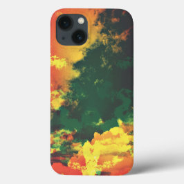 緑黄色の赤い雲の抽象的なデジタルアートデザイン iPhone 13ケース