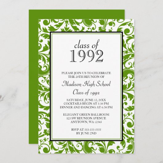 緑黒の旋回ダマスククラスの懇親会招待状 招待状 (正面/裏面)