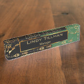 緑黒大理石金ゴールドデザイン デスクネームプレート (側面)