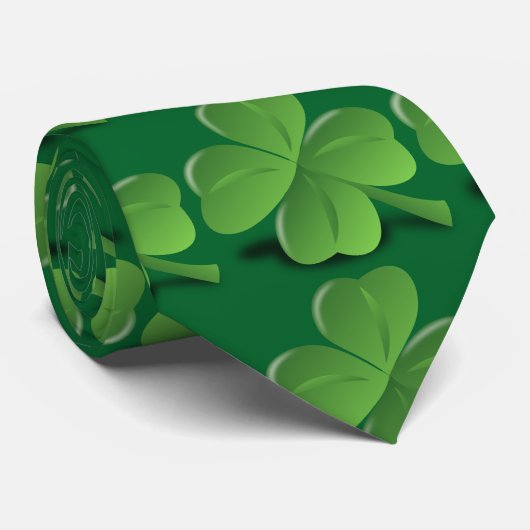 緑4の葉のクローバーの人のタイ ネクタイ (ロール)