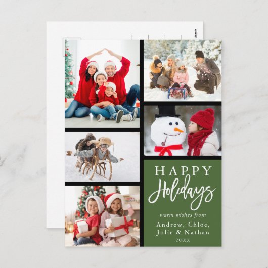 緑5フォトモダンコラージクリスマス シーズンポストカード (正面/裏面)