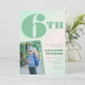 緑6歳の誕生日招待状カラフル写真 招待状 (スタンド正面)