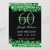 緑60誕生日日付を保存(詳細付き) 招待状 (正面/裏面)