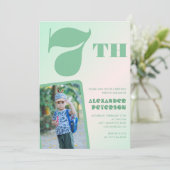 緑7歳の誕生日招待状カラフル写真 招待状 (スタンド正面)