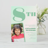 緑8歳の誕生日招待状カラフル写真 招待状 (スタンド正面)