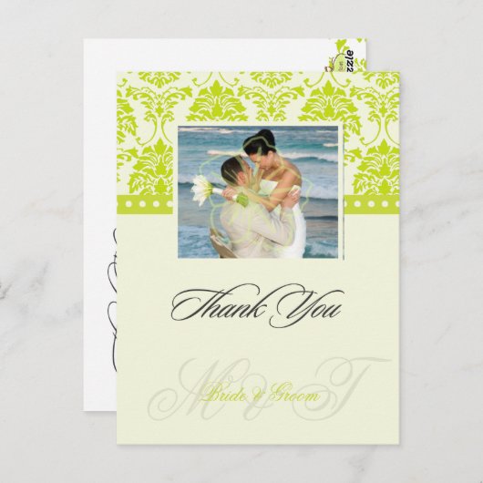 緑+アイボリーダマスクありがとうフォトポストカード， ポストカード (正面/裏面)